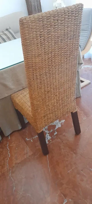 Mesa comedor puerta india madera y cristal+6sillas