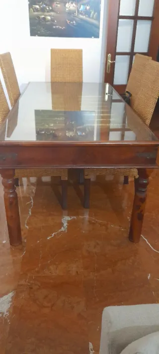 Conjunto 6 sillas salón ratán y madera +mesa opcio