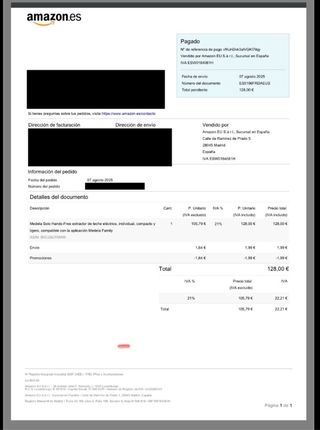 Sacaleches Medela SoloHands-free, embudos y bolsas