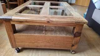 Mesa auxiliar mexicana madera y cristal con ruedas