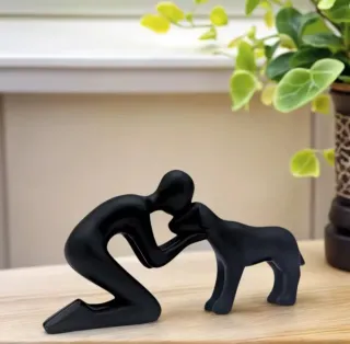 Statuetta Uomo e Cane Nero - Ottime condizioni