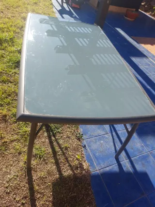 Mesa exterior cristal y metal 170x72x100