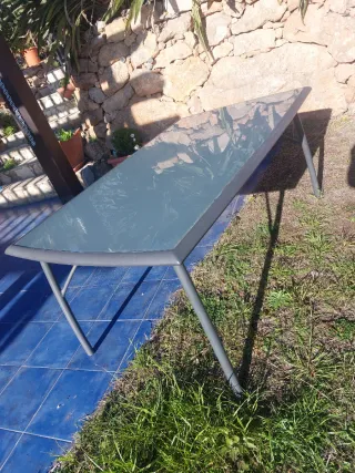 Mesa exterior cristal y metal 170x72x100