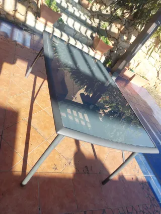 Mesa exterior cristal y metal 170x72x100