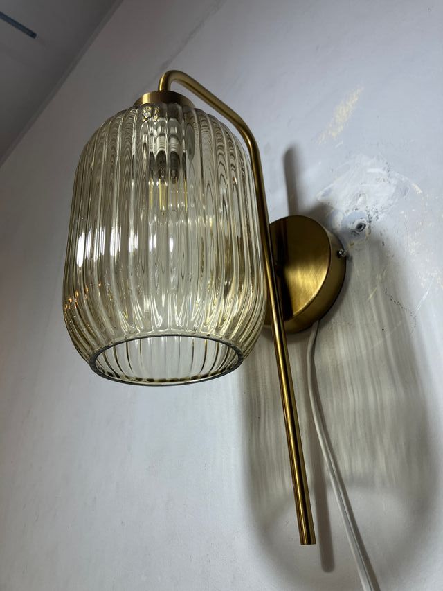 Lampada parete ottone/vetro ambra