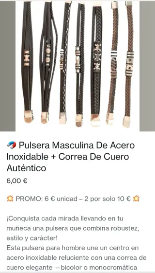 Pulsera Acero Inoxidable y Cuero Hombre