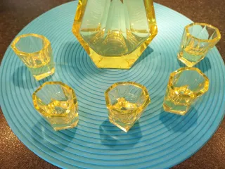 Licorera Cristal Murano Vasos Set Amarillo