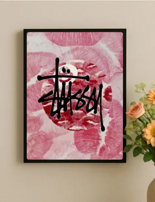 Quadro Stussy con labbra rosa