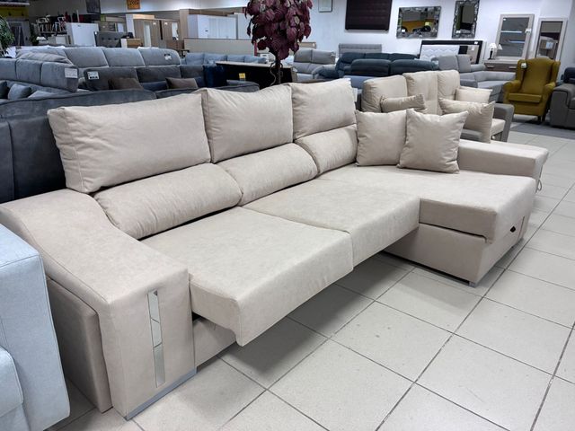 Sofá chaise longue tela beige/gris NUEVO