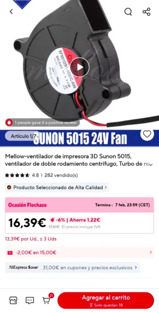 Ventilador SUNON 24V 5015