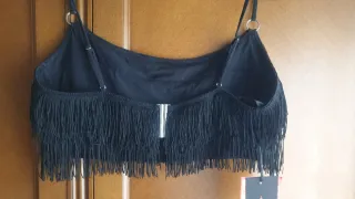 Top Zara Kate Moss Flecos Negro Talla XL