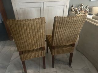 8 Sillas Comedor Ratán y Madera