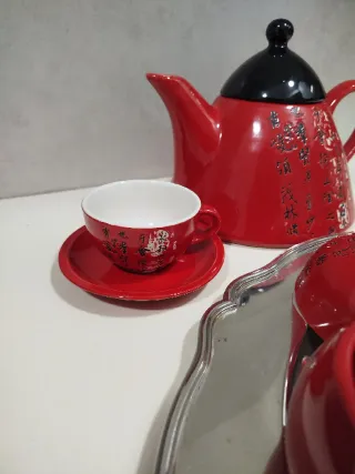 Juego de café de cerámica rojo y negro