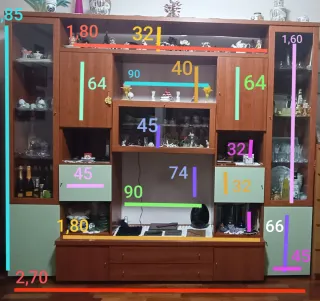 Parete attrezzata legno, color ciliegio e verde