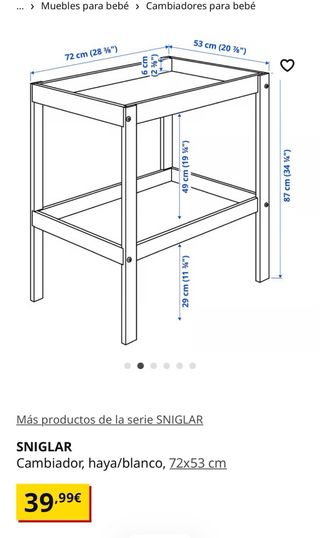 Cambiador bebé madera y colchoneta