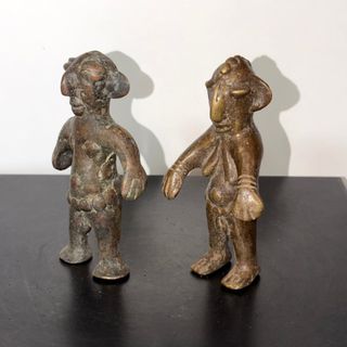 Coppia di statuine Tikar in bronzo - Camerun