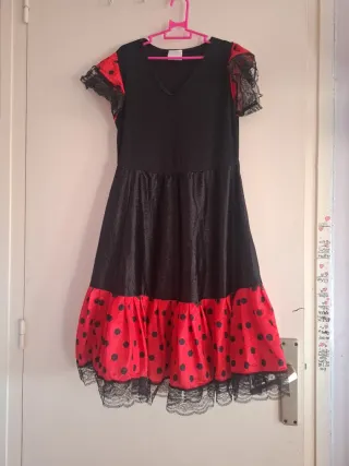 Vestido Flamenco Niña Negro Rojo Lunares