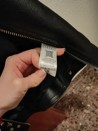 Cazadora Piel Negra Bordada Flores