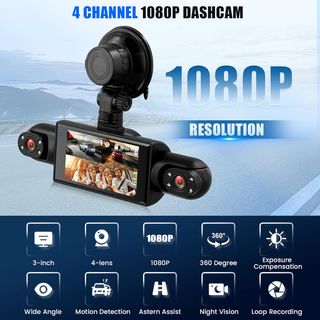 Dash Cam 4 cámaras 1080P, visión 360°