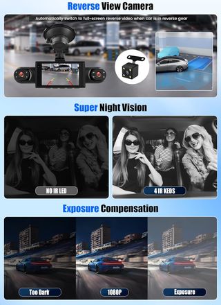 Dash Cam 4 cámaras 1080P, visión 360°