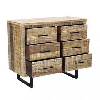 Cassettiera 6 Cassetti Legno e Metallo 100cm Nero