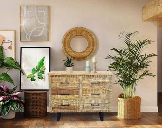 Cassettiera 6 Cassetti Legno e Metallo 100cm Nero