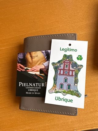 Billetero-Monedero Piel Beige y Dorado