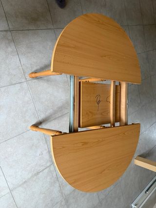 Mesa redonda extensible madera y cristal