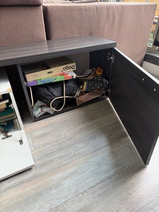 Mueble salón TV madera y tela