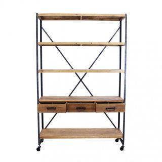 Libreria 3 Cassetti 5 Scaffali Legno e Metallo