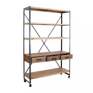 Libreria 3 Cassetti 5 Scaffali Legno e Metallo