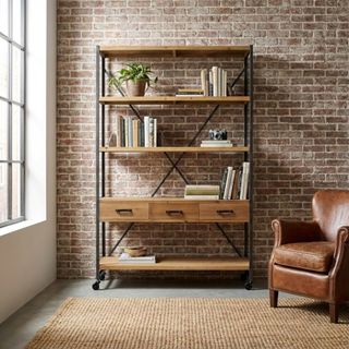 Libreria 3 Cassetti 5 Scaffali Legno e Metallo