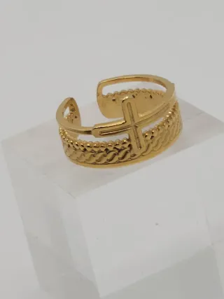 Anillo Acero Quirúrgico Chapado Oro Cruz
