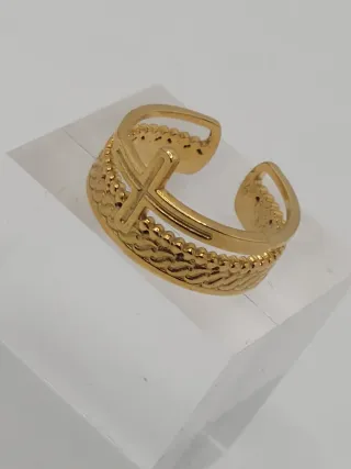 Anillo Acero Quirúrgico Chapado Oro Cruz