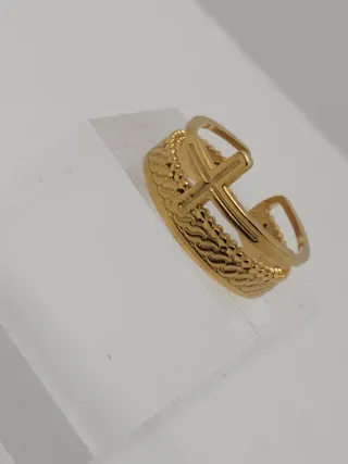 Anillo Acero Quirúrgico Chapado Oro Cruz