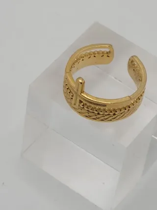 Anillo Acero Quirúrgico Chapado Oro Cruz