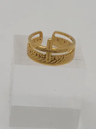 Anillo Acero Quirúrgico Chapado Oro Cruz