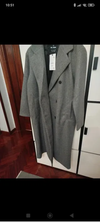 Abrigo paño cruzado largo gris