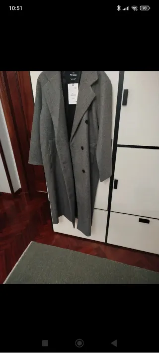 Abrigo paño cruzado largo gris