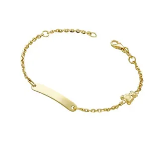 Pulsera Bebé Placa y Osito Oro 18 KIt