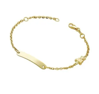 Pulsera Bebé Placa y Osito Oro 18 KIt