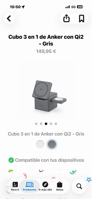 Cargador MagSafe. Cubo 3 en 1 Anker Qi2 Gris