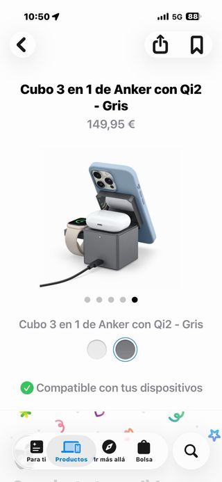 Cargador MagSafe. Cubo 3 en 1 Anker Qi2 Gris