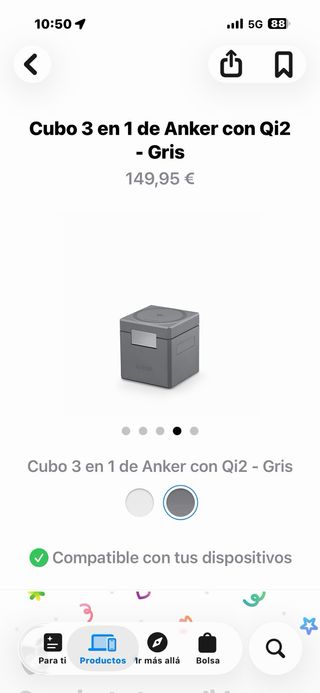 Cargador MagSafe. Cubo 3 en 1 Anker Qi2 Gris