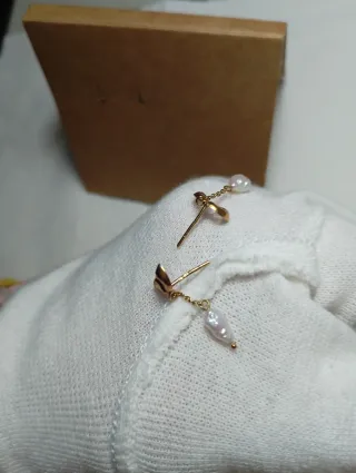 Pulsera y pendientes oro 18k perlas de río