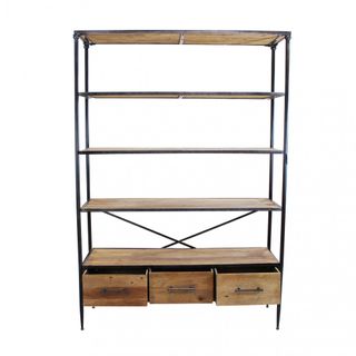 Libreria 3 Cassetti 5 Scaffali Legno e Metallo