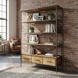 Libreria 3 Cassetti 5 Scaffali Legno e Metallo