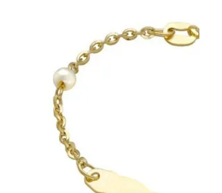 Pulsera Bebé Placa y Perlas Oro 18 Klt
