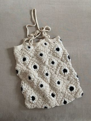Bolso crochet beige flores handmade