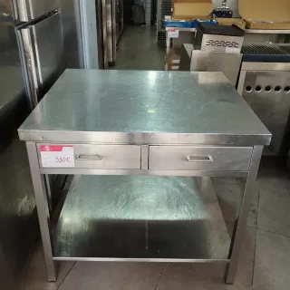 Mesa central de acero inoxidable con cajones